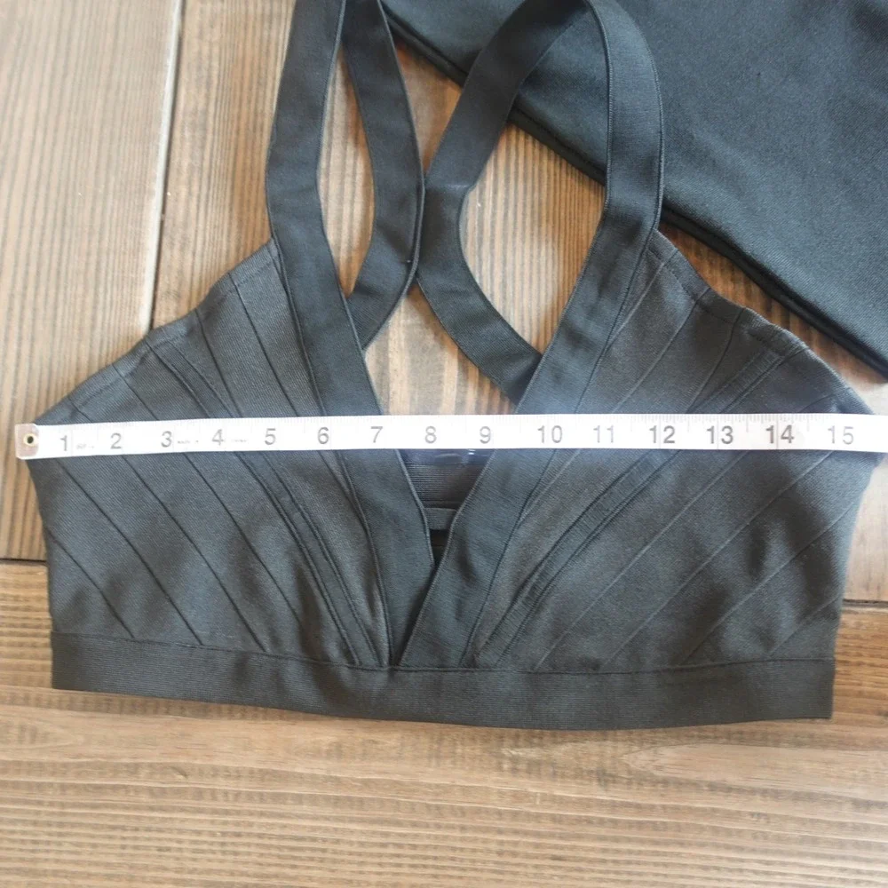 Y2K Womens Skirt Crop Top Set Medium Black‎ Bandage Bra Clubwear Party Going Out